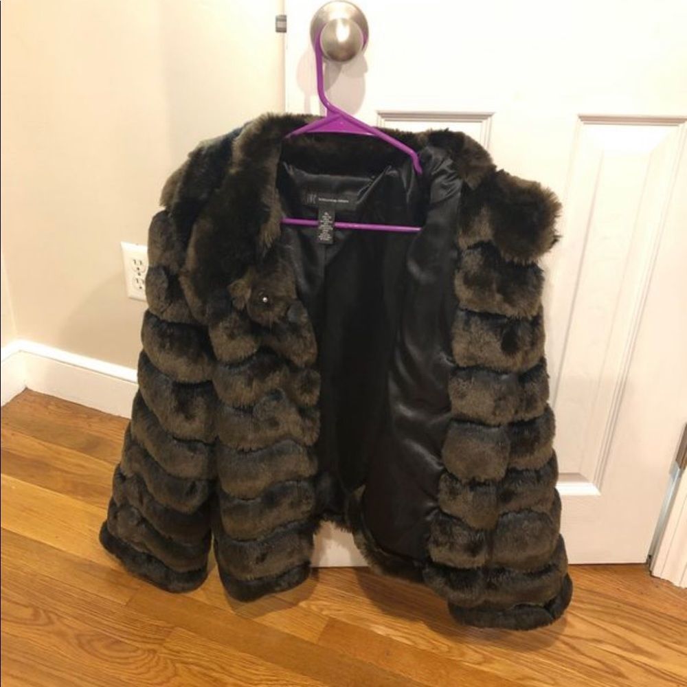 INC Black and Brown fuax fur coat